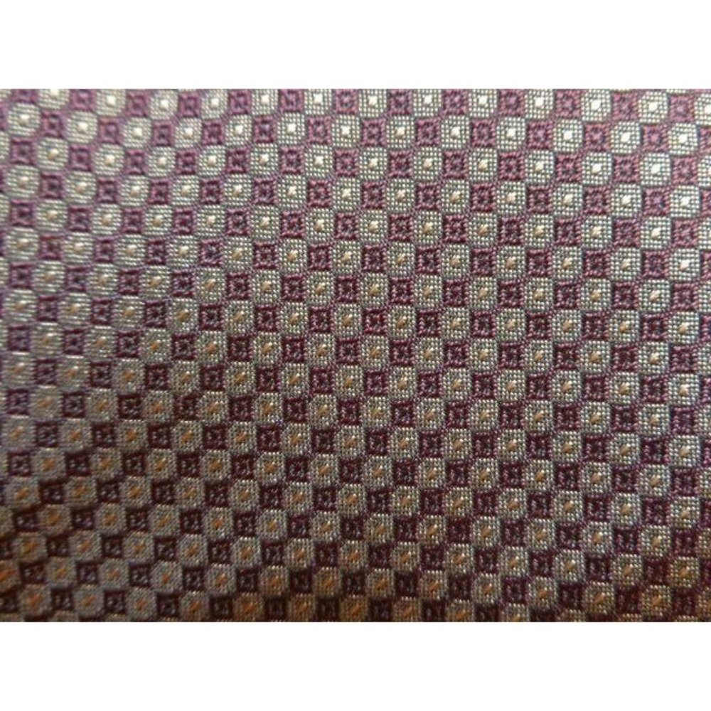 ASTOR & BLACK ~ MENS SILK DRESS SHIRT SUIT TIE ~ MAROON w/ TAN BROWN MEDALLIONS